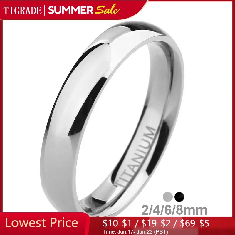 TIGRADE 2/4/6/8mm Mens Wedding Band Polished Women Titanium Simple Engagement Classic Rings Black