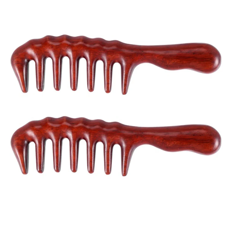 2 PCS Hair Comb for Detangling - Wide Tooth Wood Comb for Curly Hair - No Static Natural Wooden Sandalwood Comb