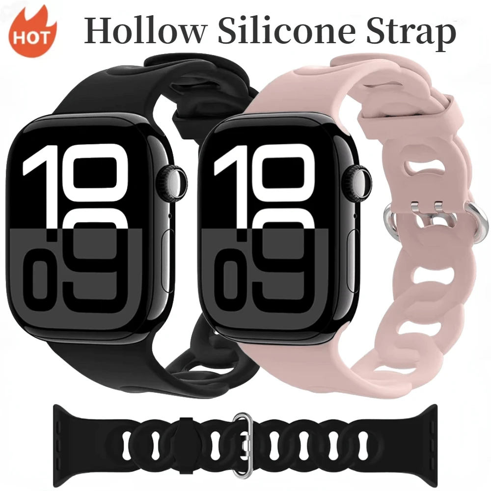 

Silicone Strap For Apple Watch 10 9 8 7 46mm 45mm 41mm Ultra 49mm 44mm 40mm 42mm Breathable sports bracelet iWatch 6 5 4 SE Belt