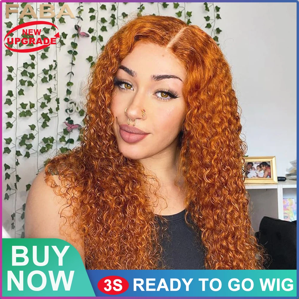 FABA  Glueless Wigs Human Hair 7x5 Wear and Go Glueless Wig Pre Plucked  with Natural Hairline Pre Cut Ginger Orange Curly Wigs