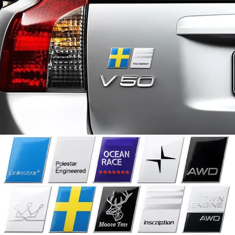 3D 알루미늄 자동차 스티커 엠블럼 바디 뒷 트렁크 테일 데칼 For Volvo S40 S60 S80L S90 XC40 XC60 XC90 V40 V50 V60 V70 V90 T6 AWD