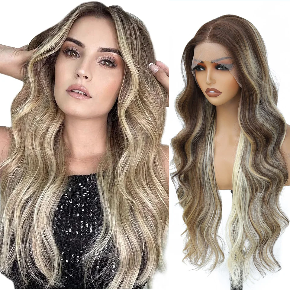 

Body Wave 13x4 Highlight Lace Front Wigs 13x4 Transparent Lace Front Wigs Ombre Blonde Synthetic Hair Cosplay Wigs For Women