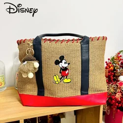 Disney's New Women's Straw Woven Bag Mickey Handbag High Beauty Travel Work Shoulder Bag Cute Fashion Large Capacity Tote Bag