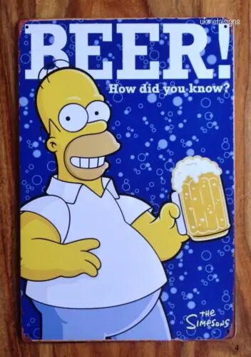 Letrero Metálico BEER HOMER para Decoración de Bar, Jardín o Cuarto de Hombre, Regalo de Cerveza Duff, 20x30cm, Grande, de Aluminio