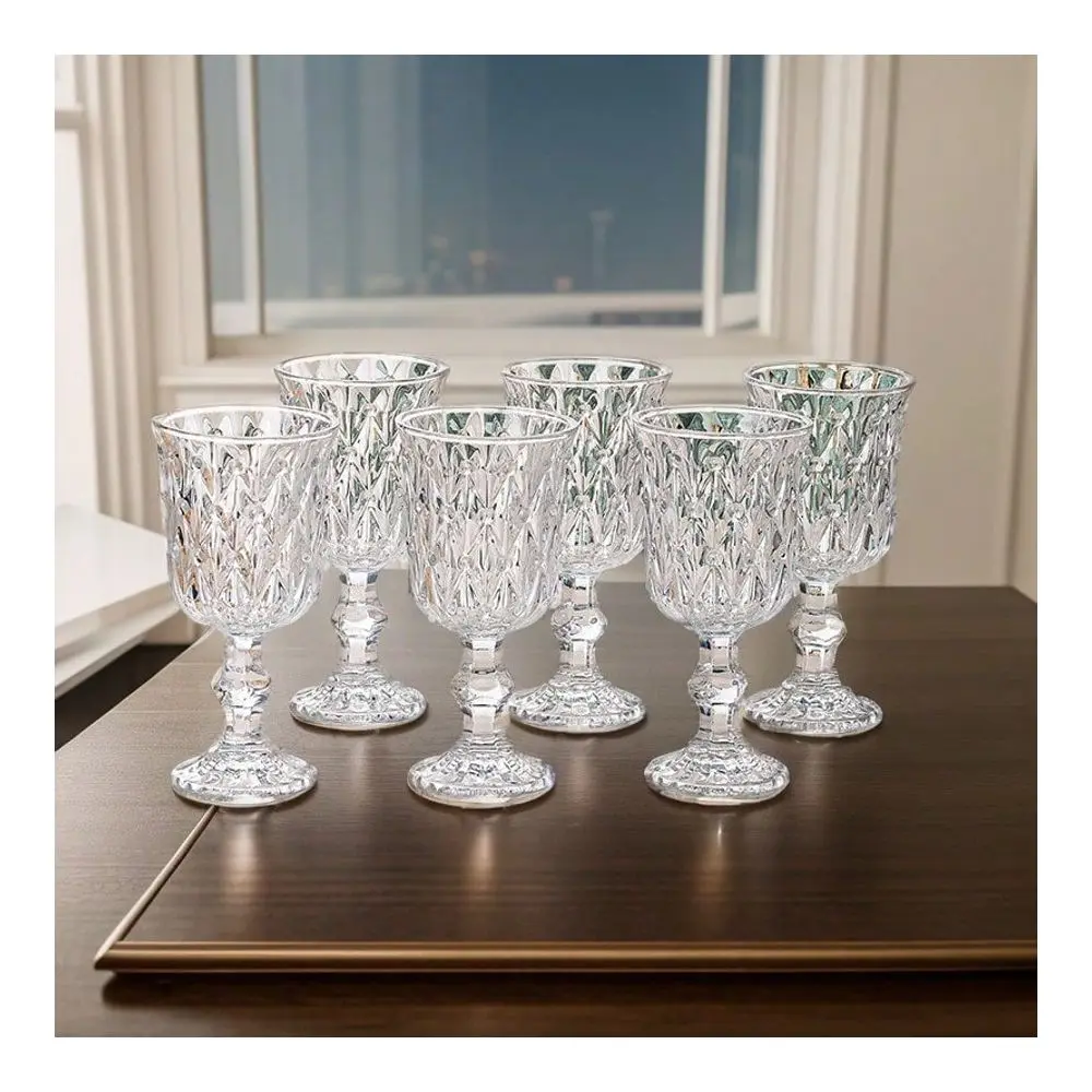 Juego de 6 copas, juego de copas de vino vintage con tallo de 7 oz, copas en relieve para bodas, fiestas, aniversarios, color verde, elegantes, para bebidas.