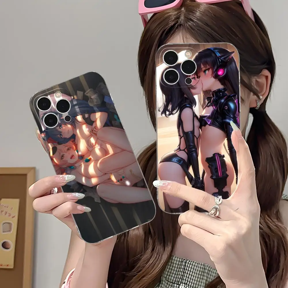 حافظة هاتف لهاتف آيفون 16 15 14 13 12 11 X XR XS 8 6 Pro Max Plus صغيرة شفافة اللون واقية فاخرة لطيف هنتاي Waifu Girl