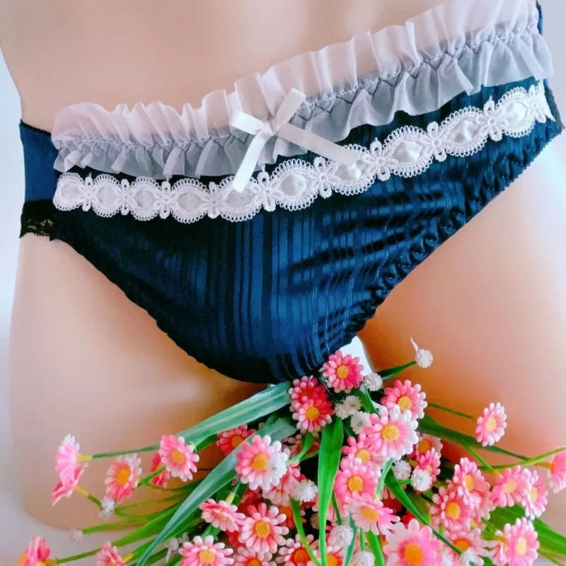 

Мужское нижнее белье Sissy Gay, трусики, ночное белье, сексуальные кружевные трусики с рюшами и бантом, японские женские трусы для мужчин, нижнее белье