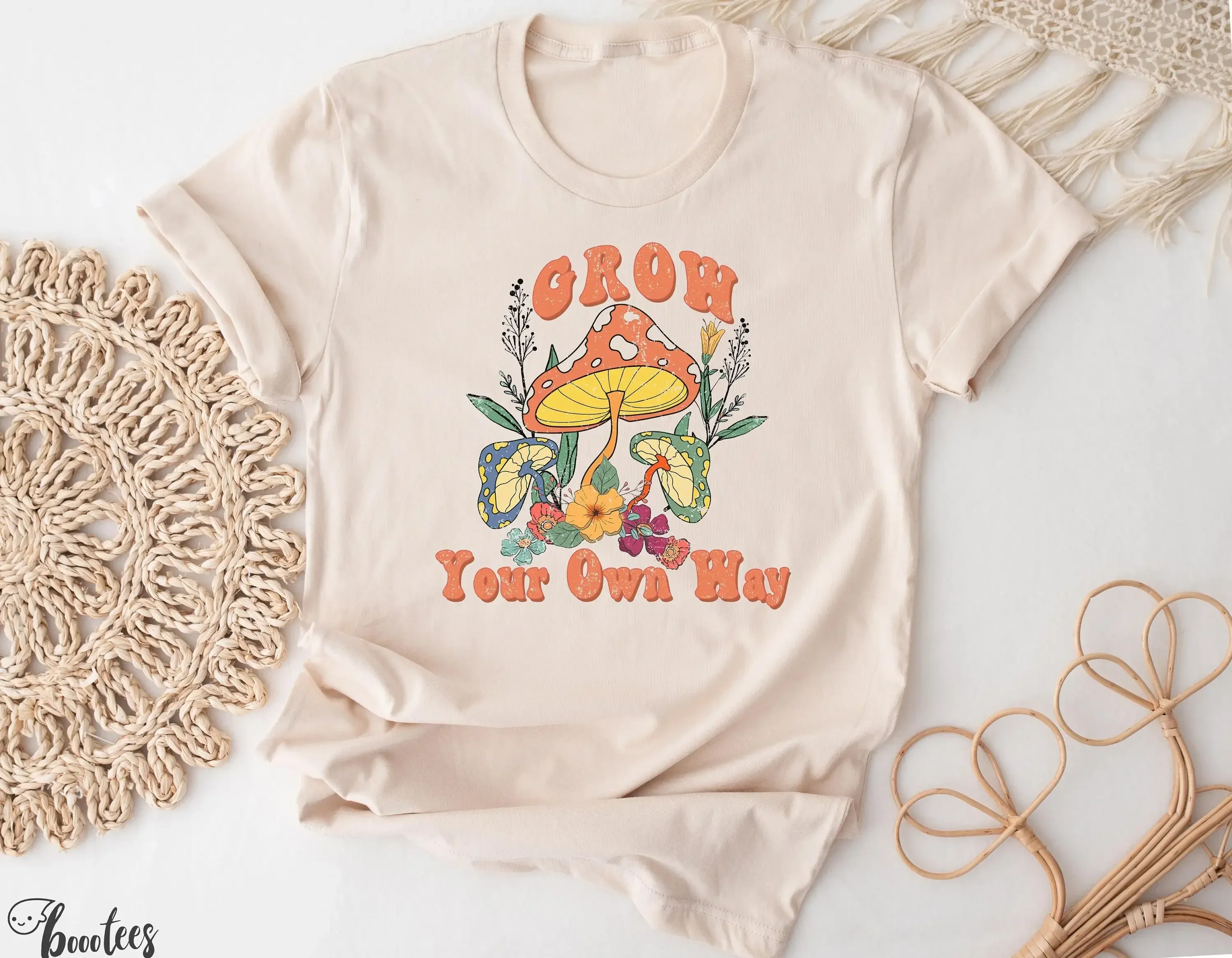 Grow Your Own Way Mushroom T Shirt Groovy Idea Psychedelic Present Magic Shroom Hunting Hippie Boho Retro Vintage