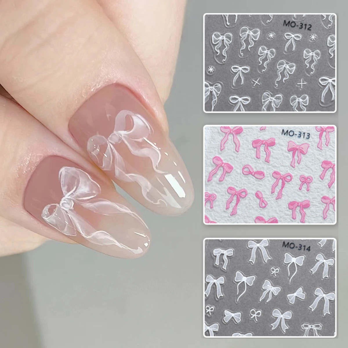 

3D White Bowknot Flower Nail Art Sticker Ultra-thin Self-Adhesive Slider Summer Nail Art Decal Decoration DIY Manicure Accesorie