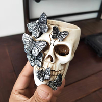 Skull Makeup Brush Holder Ghost Gothic Desktop Decor Halloween Skull Bathroom Organizer Skull Butterfly Desktop Brush Holder
