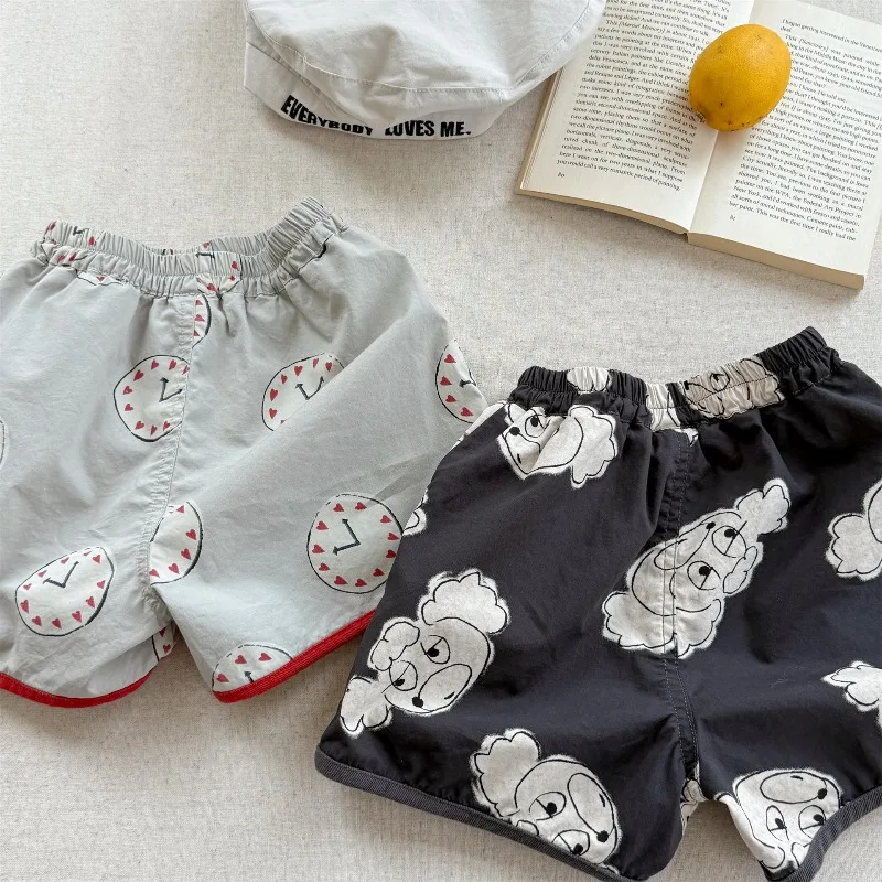2026 Summer Unisex Kids Beach Shorts Cartoon Printed Toddlers Boys Shorts Korean-style Casual Chic Cotton Children Clothes