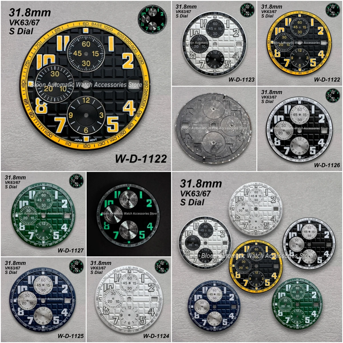 

31.8mm S Logo Oak Dial Suitable For VK63/67 Movement Green Luminous Panda High Quality Watch Modification Accessories