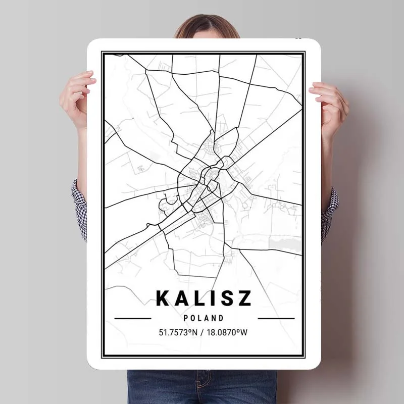 Kalisz Light City Map Metal Poster Metal Wall Art Mural Vintage Decoration Home Decoration Luxury Coffee Bar Tin Sign Retro Room