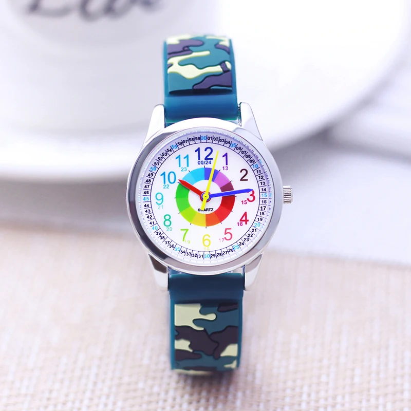 2024 new sale fashion children child boys girls silicone Camouflage Rainbow digital quartz wristwatch students learn time watch