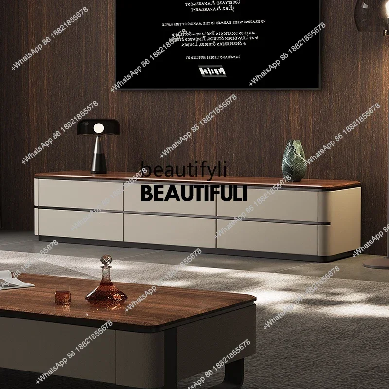 

ss8350 TV cabinet high-end leather floor cabinet South American walnut solid wood, living room floor chest