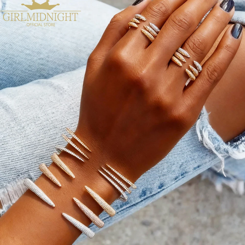 2025 New Arrived Gold Color Iced Out Paved CZ Bling Women Jewelry Classic Simple Open Adjusted Size Band Bangle Cuff Bracelet