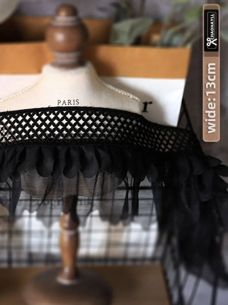 1 jard 13CM szeroki z siatką, szyfonowa plisowana koronka materiał do wykończenia z frędzlami sukienka na wesele marszczone mankiety do szycia