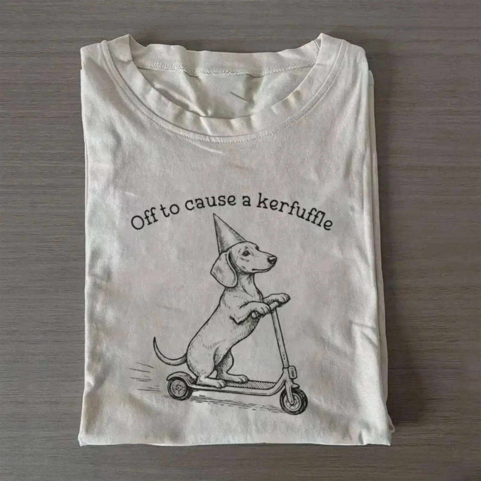 Off to Cause a Kerfuffle T Shirt Funny Dachshund Dog Cute Wiener Scoot vintage Washed graphic Slightly streetwear Versatile