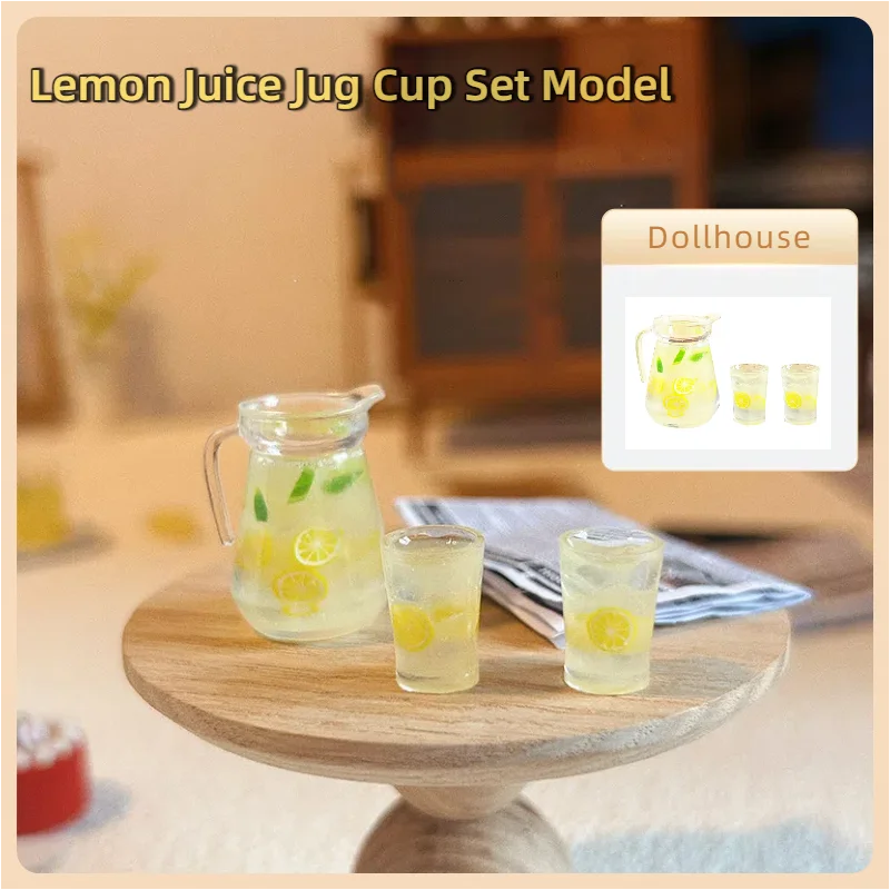 1/3Pcs Lemon Juice Jug Cup Set Model Doll Drink Decor Toy DollHouse Mini Kitchen Scene Ornament