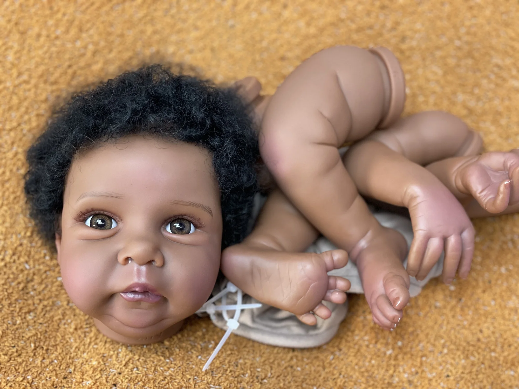 18-20Inch Dark Skin Kit Reborn With Rooted Hair DIY Realistic Reborn Doll Kits Soft Touch Feeling Lifelike Bebe Reborn Doll