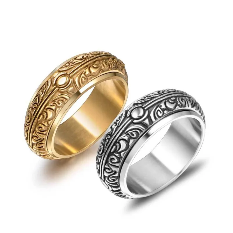 

Ring Men's, Personalized Classical Pattern Titanium Steel Ring, Retro Gold-plated Two-color Stainless Steel Ring A1049