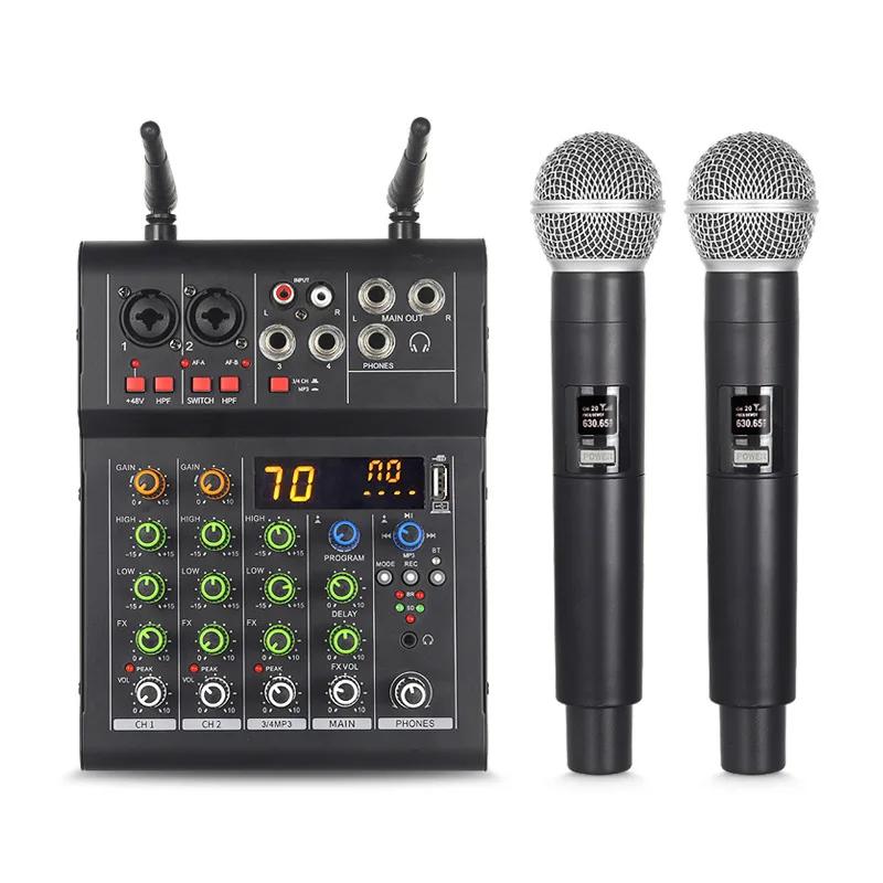 

4-Way 6-way mixer with microphone Live recording Small USB microphone Wireless home stage performance
