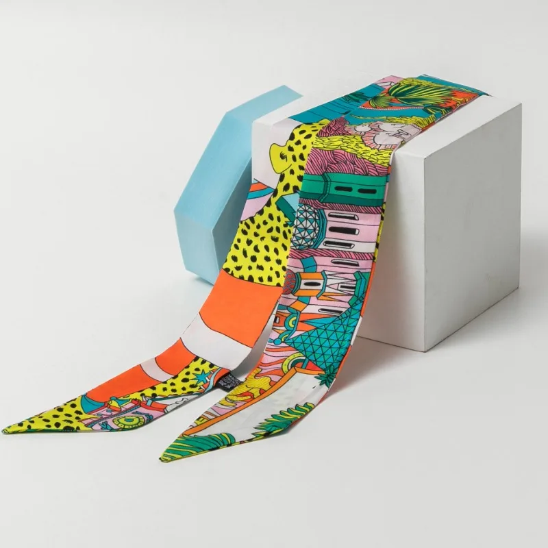 

Новый узкий шелковый шарф для женщин, ленты для волос с леопардовым принтом, повязки на голову, бандана, женская сумка, повязка на запястье, шейный платок, платок, завязки на шею