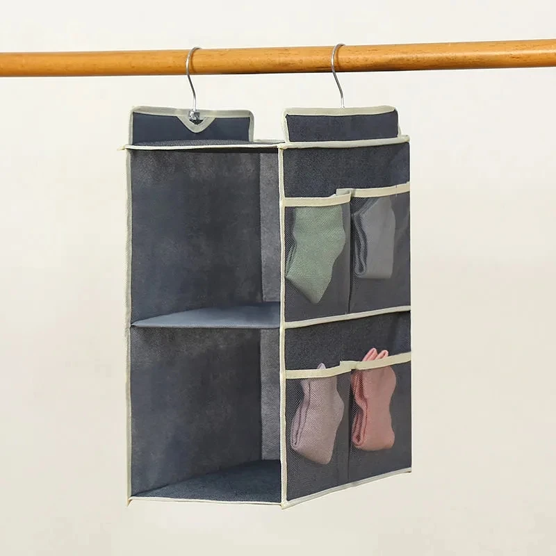 Wardrobe Coat Hanger Hanging Organizer Bag Multilayer Non Woven Socks Underwear Storage Bag Student Dormitory Hanging Bag