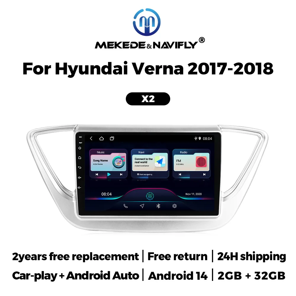 Android 14 Car Radio Carplay For HYUNDAI Solaris 2 Verna Accent 2017-2020 Android-Auto Navigation GPS Multimedia Player Stereo