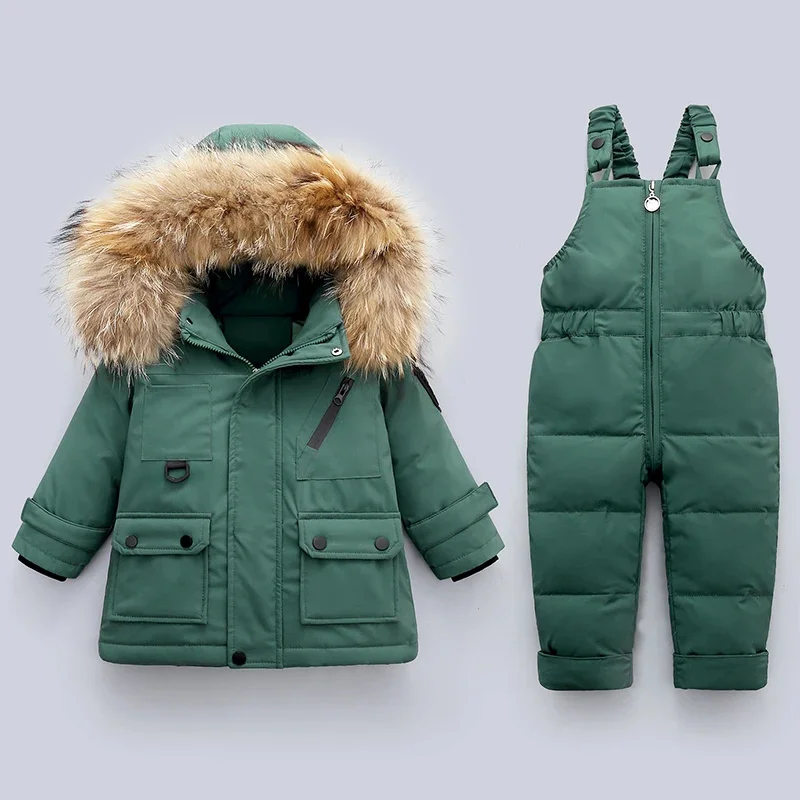 Jackets for Winter Boys Kids Snowsuits Girl Duck Down Parka Coat Natural Fur Outerwear Children Warm Overalls Baby Jumpsuit