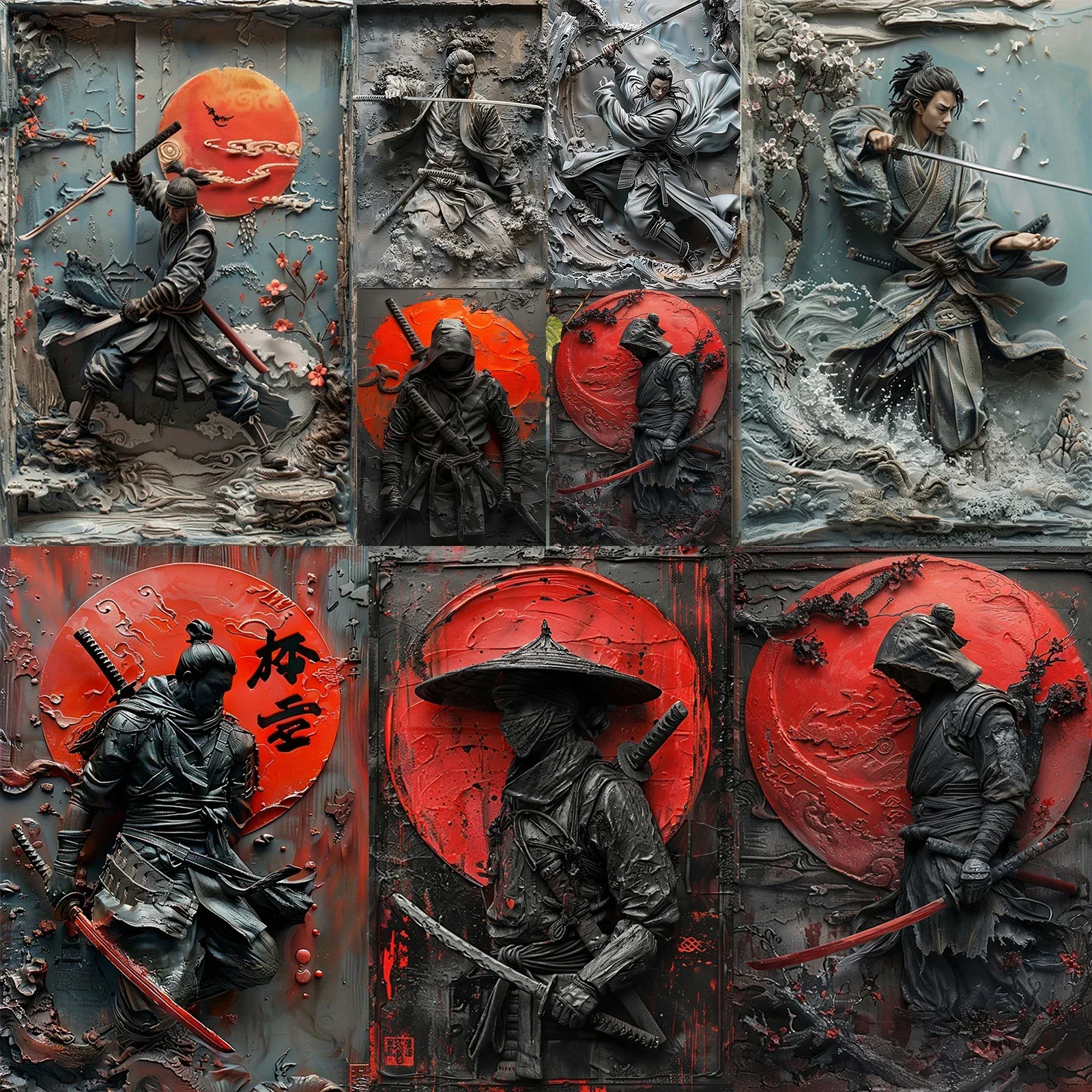 2D Vintage Japanese Ninja Samurai Wall Plaque Sign Metal Iron Plate Painting Print Decorative Tin Sign Garden Home Decor Signs