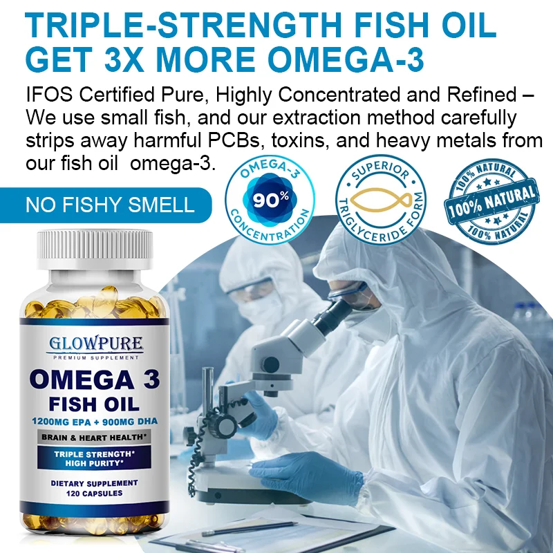 Fish Oil OMEGA-3 for Brain Cognitive Function and Memory, Anti-Inflammation, Antioxidant Joint Health - Rich In DHA And EPA