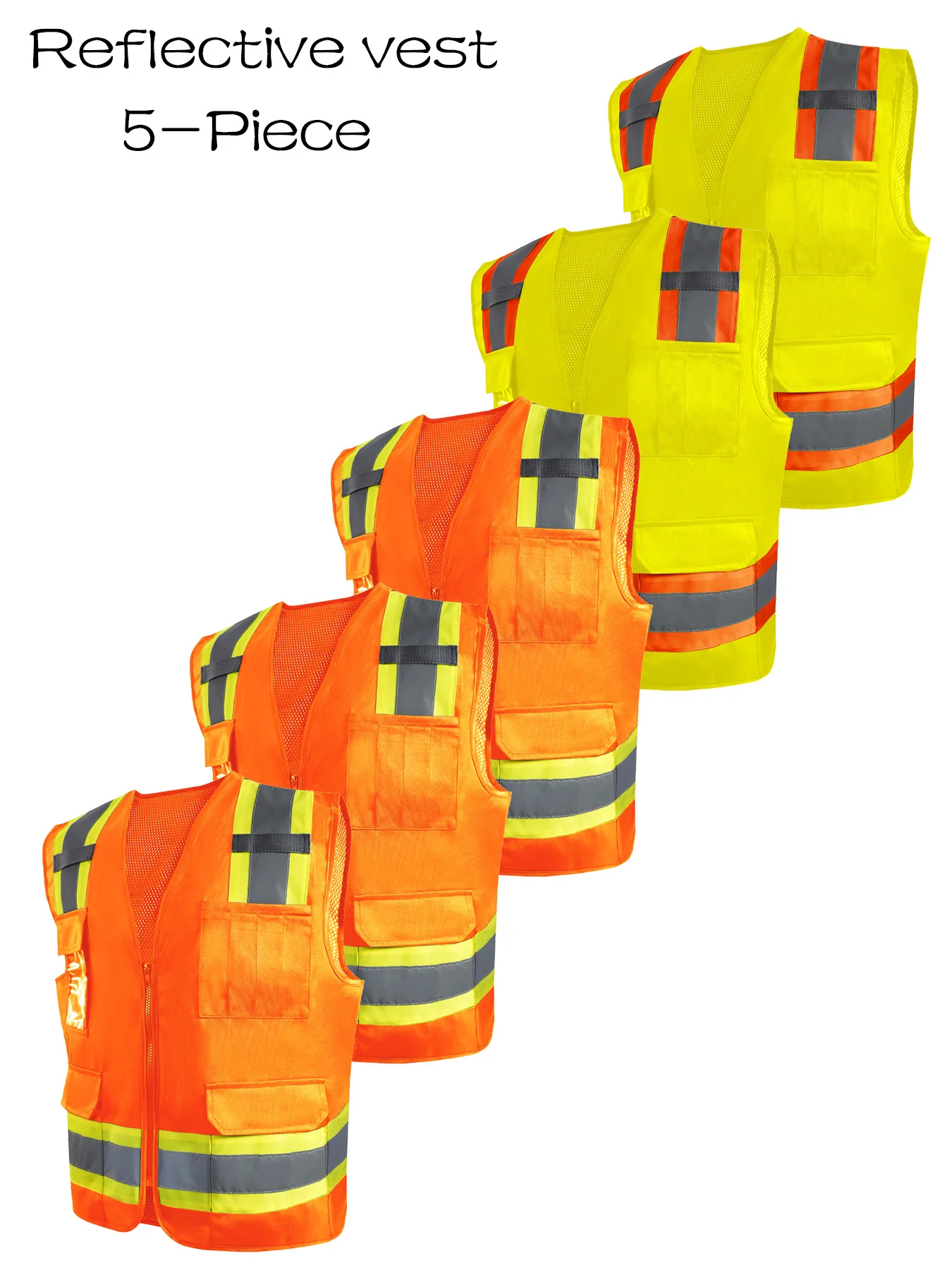 

5 Pack Reflective Safety Vests for Men Women High Visibility Vest with Pockets Mesh Fabric Construction Safety Apparel Vest for Work