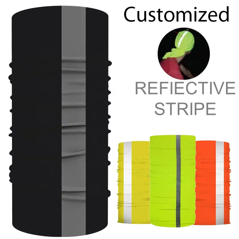 

100pcs Custom LOGO Reflective Strip Cycling Seamless Bandana Tube Scarf Outdoor Motorcycle Face Mask Buff Head Scarf Neck Gaiter