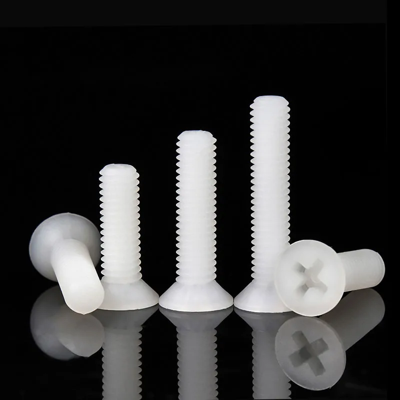 M2 M2.5 M3 M4 M5 M6 M8 Sekrup Kepala Countersunk Silang Nilon Putih Baut Kepala Datar Silang Isolasi Plastik 20/50/100 Buah