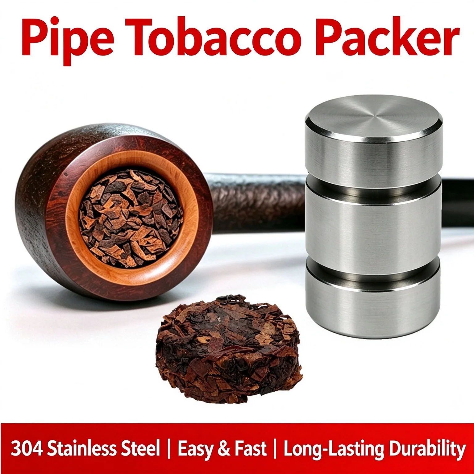 304 Stainless Steel Tobacco Pipe Filling Tamper Tool, Hand‑Held Tobacco Compressor Fits 18‑22mm Pipe Bowl