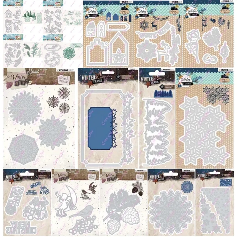 クリスマスコレクション金属カッティングダイ、スノーフレーク、ニンジン、草、木の線、家の葉、本、天使、スノースター、DIYカード、新しい、2024