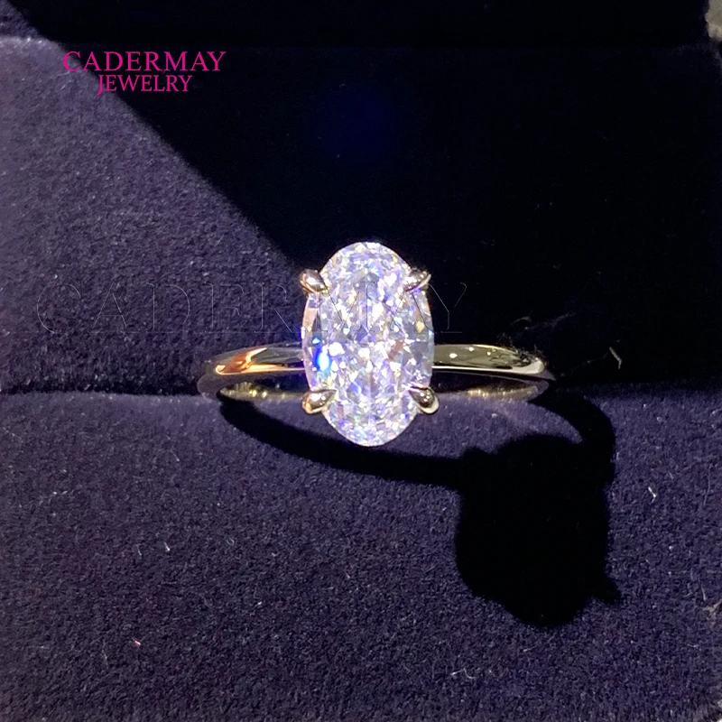 Cadermay Fashion Simple 14K Solid Yellow Gold D VVS Crushed-Ice Oval Shape Moissanite Solitaire Ring Moissanite 14K Ring Women