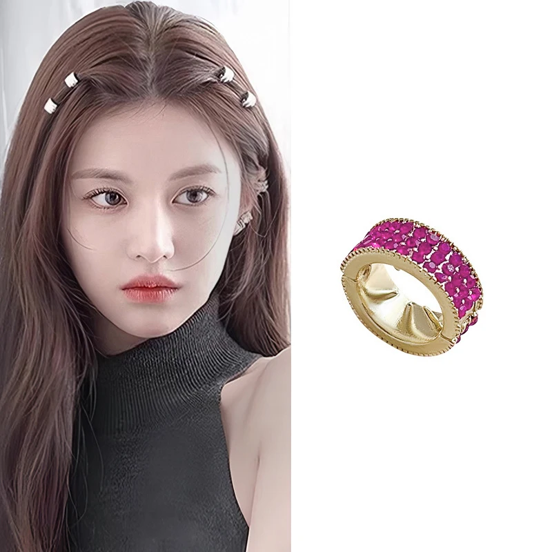 1PC 여성용 메탈 헤어 클립, 라인스톤 사이드 클립, 둥근 헤어 링, 땋은 머리 스타일 액세서리