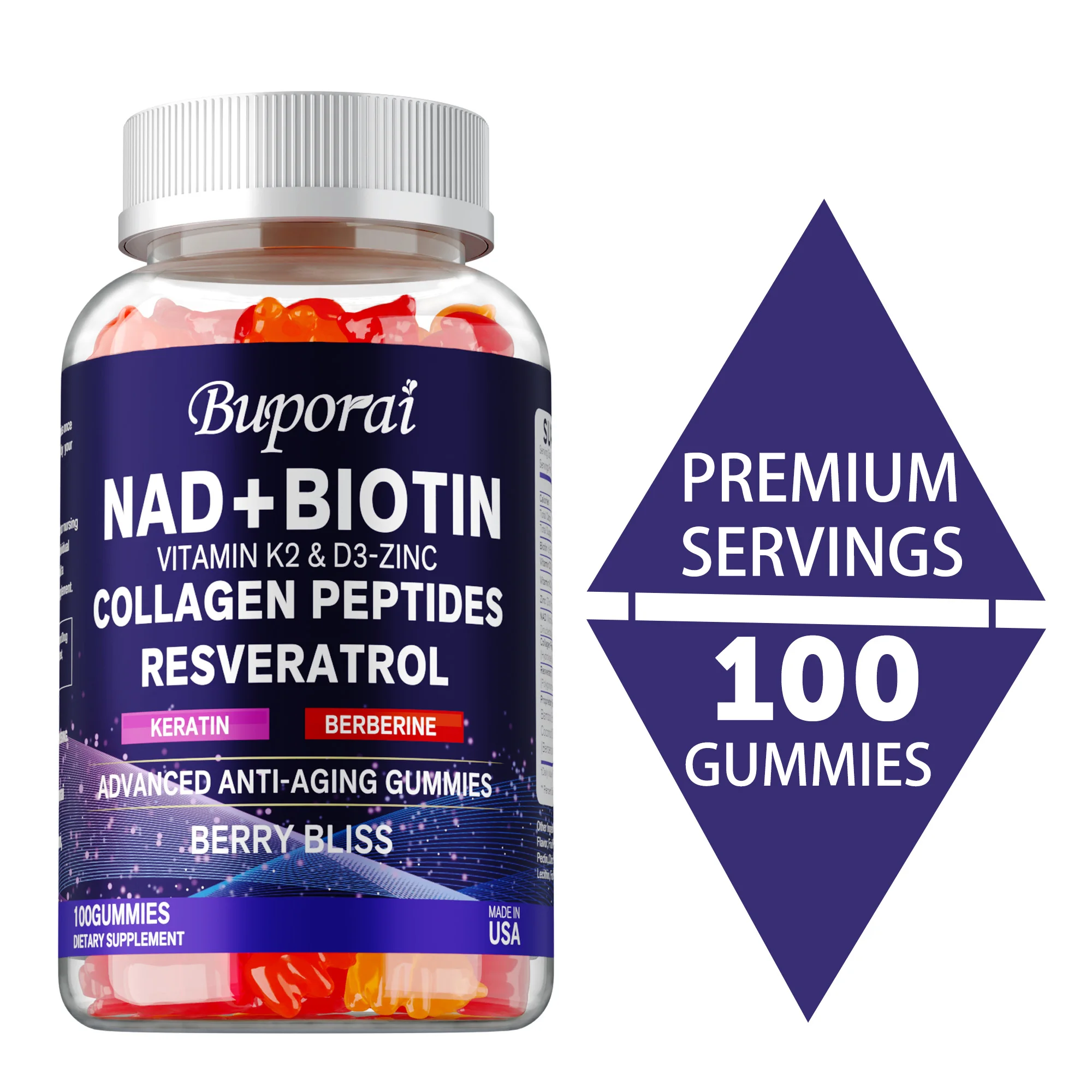 

NAD+ Resveratrol Gummies - Increase Skin Elasticity, Anti-aging, Boosts Cellular Energy, Improves Memory, Promotes Hair Growth