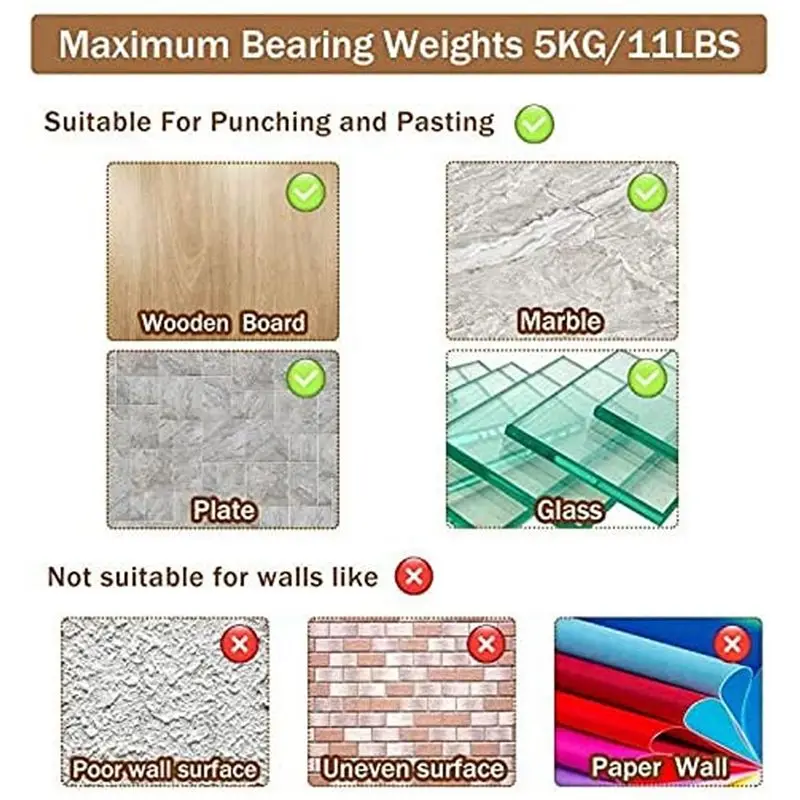 A69ecurtain Rod Bracket Holder 12 PCS, Self Adhesive Crossbar Hook, No Drill Rods Hanger Wall Mount Hooks Drapery Pole