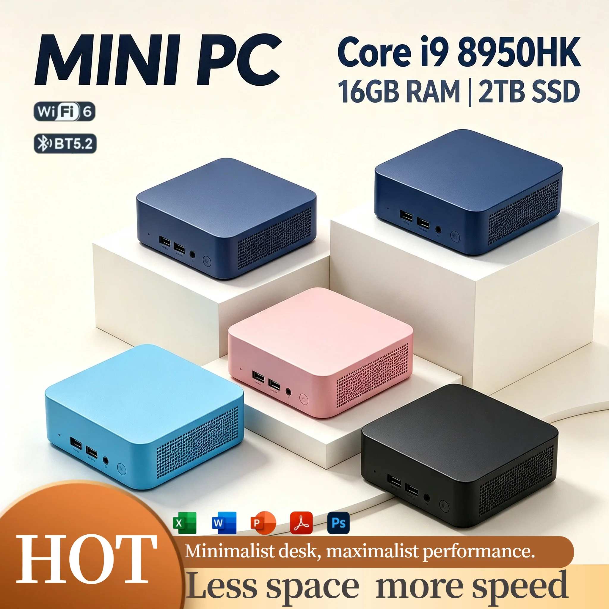 Intel i9 8950HK Mini PC 16GB RAM 1TB 2TB SSD M.2 WiFi 6 BT5.2 Low Power NVMe Desktop Dual HDMI Pro Chip Unit Xtreme