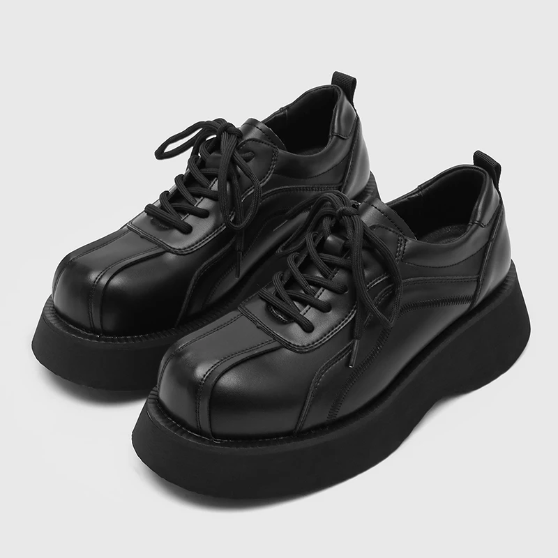 Personalized Segmentation Splicing Thick Soled Men Height Increasing Shoes Square Toe Thick Heel Trendy Street Single Shoes