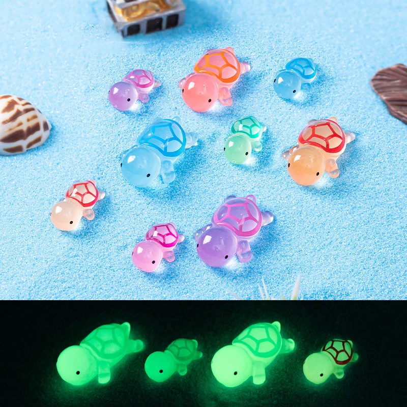 6Pcs/Set Luminous Mini Resin Turtle Car Dashboard Toys Dolls Figures Home Garden Decoration Cartoon Color Car Ornaments Gifts