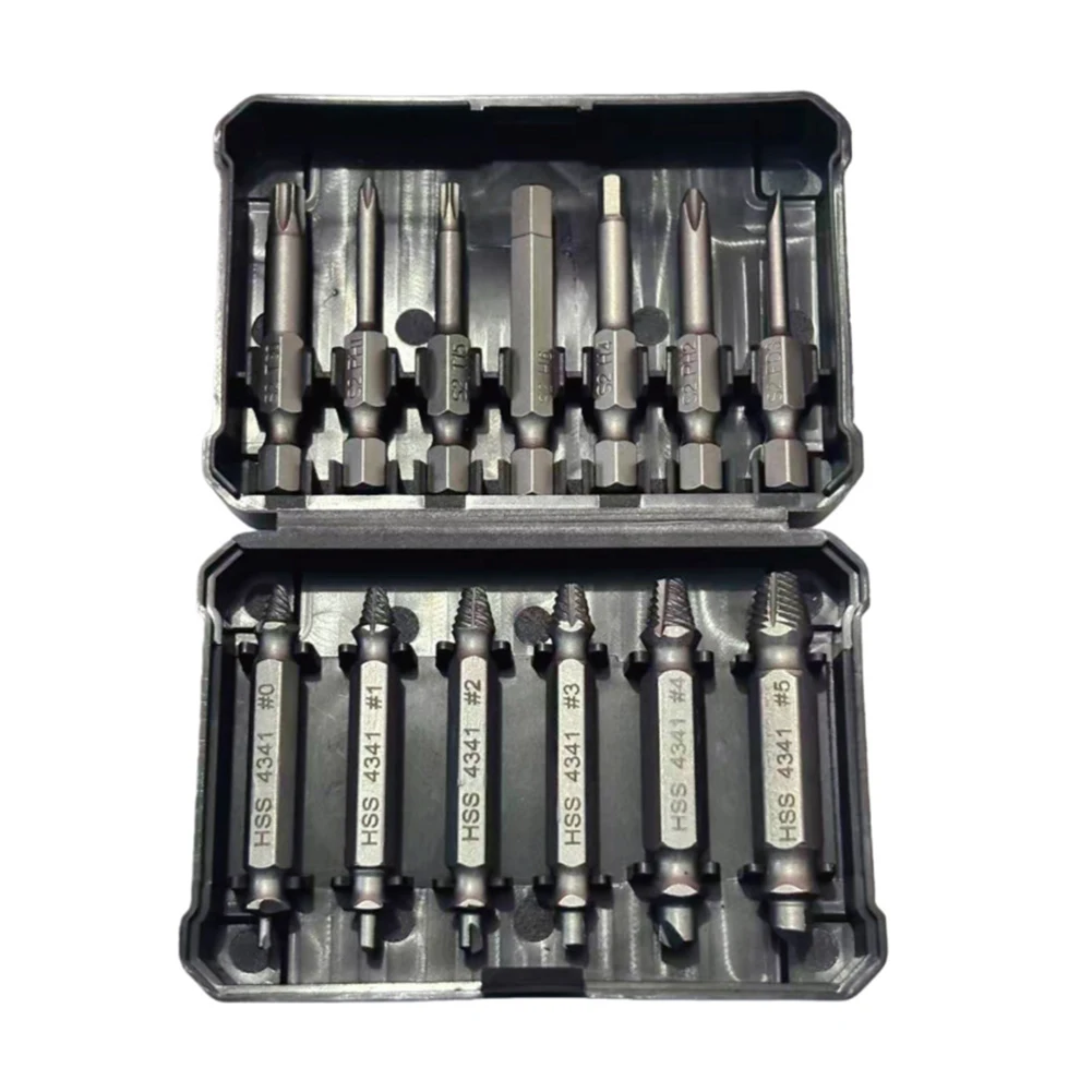 DualHead Screw Extractor Kit 13 Piece for Removing Stripped Rusted Screws Deep Hole for access with Compact Storage Box