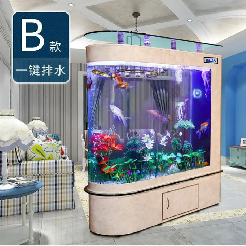 Bullet fish tank aquarium ecological screen partition, fish tank white floor filter glass fish tank high definition