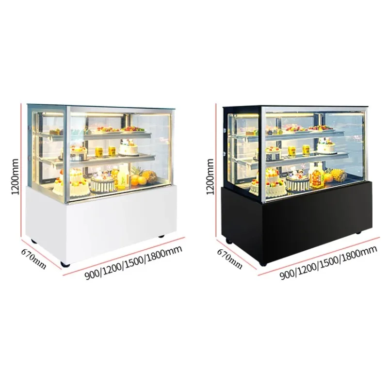 Vetrina per torte refrigerata commerciale Vetrina di raffreddamento ad angolo retto in nero/bianco con luce a LED in marmo a doppia porta
