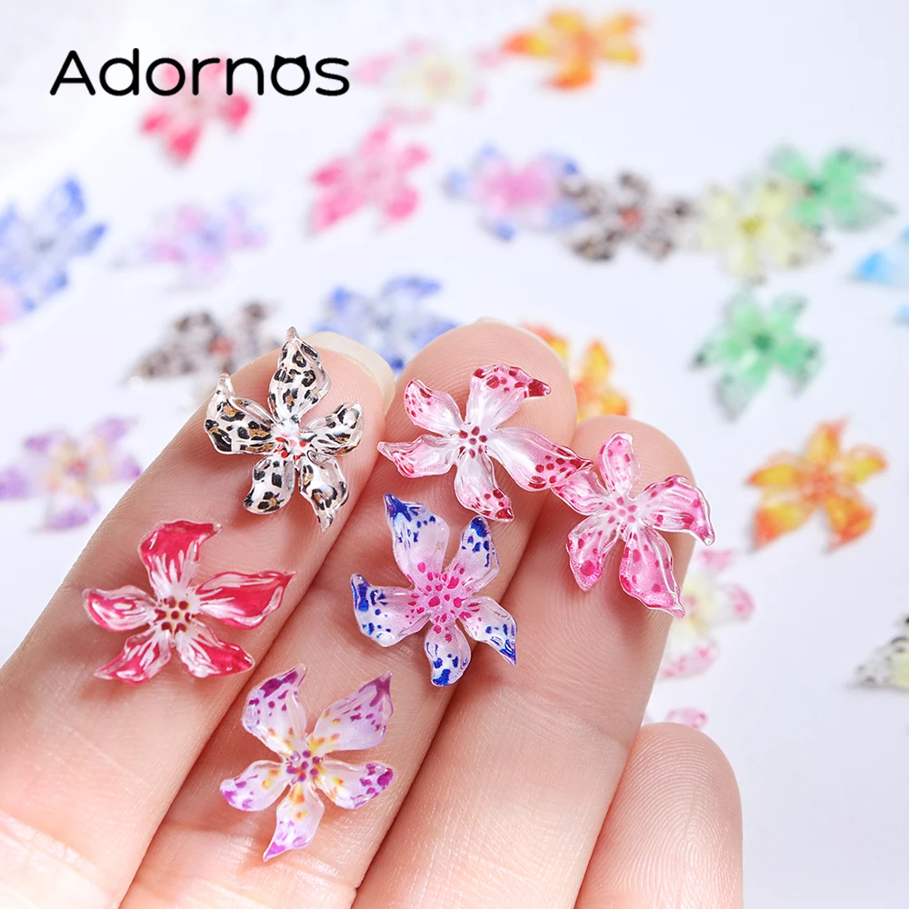 50 pcs/bag Kawaii 3D Flower Nail Charms Mixed Colors Soft-carved Crystals Lily Flower Rhinestones Luxury Manicure DIY Decoration