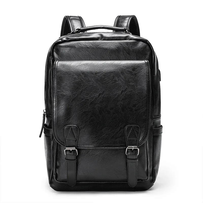 Fashion Leather Men Backpack Business Male 15.6\