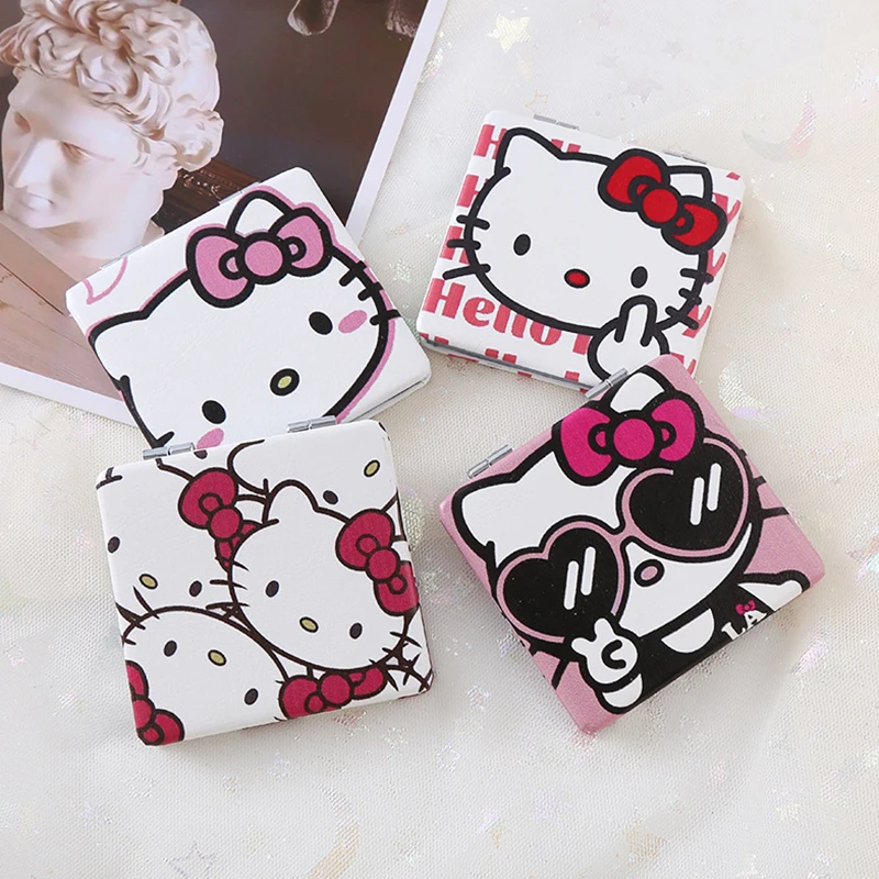 Hello Kitty Mini Makeup Mirror Portable Cute Kt Cat Two-side Folding Make Up Mirrors For Women Girls Mini Handheld Makeup Mirror